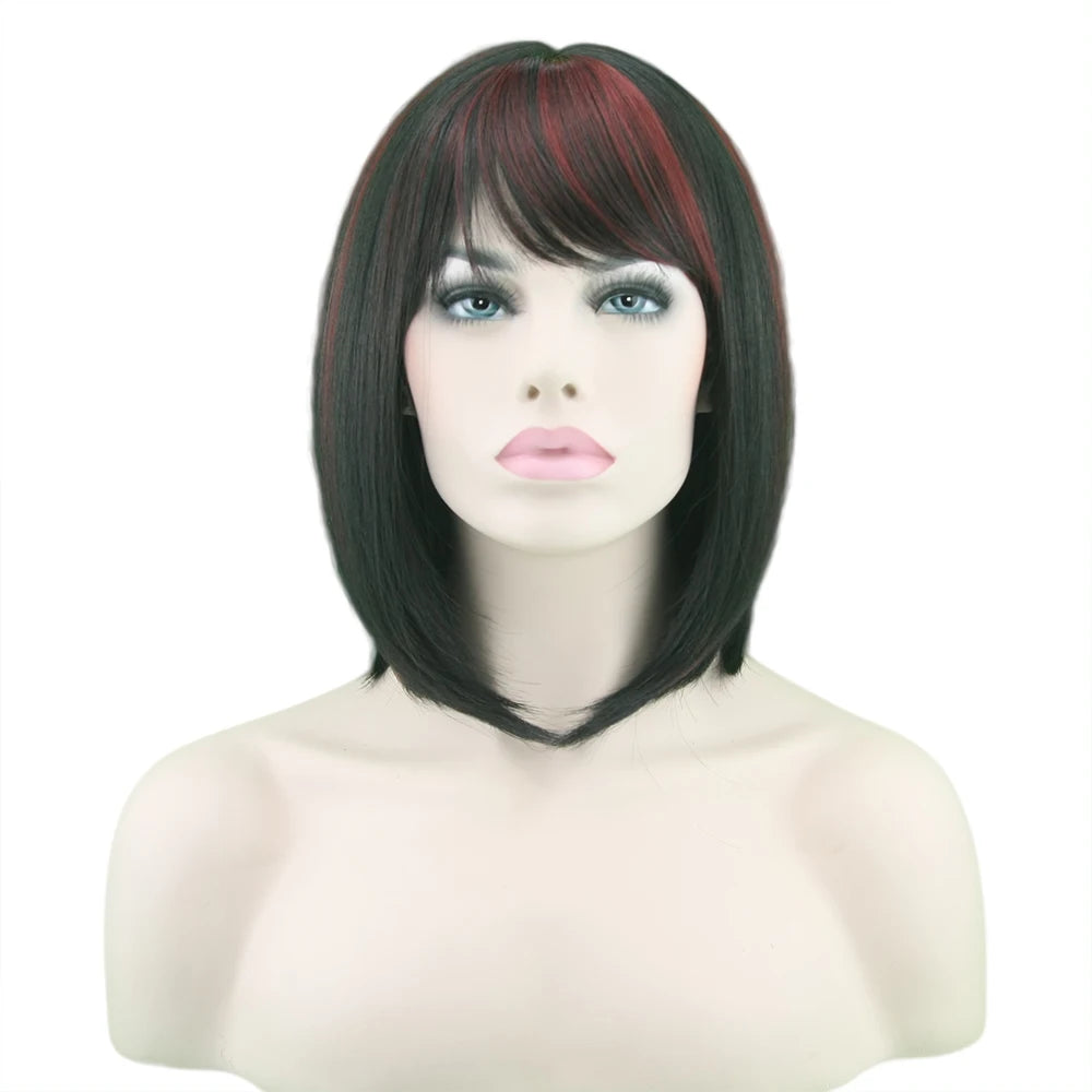 Wigs Short Synthetic Hair Heat Resistant Black Mix Red Straight Hair -  - Just $15! Shop now at Grab 10