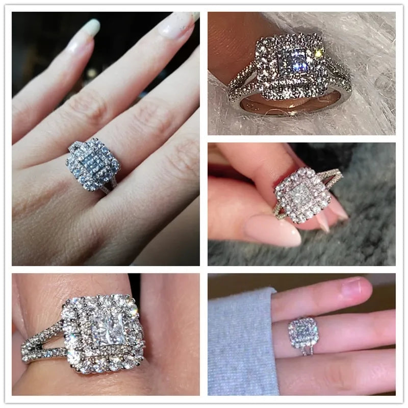 Women Ring Full Bling Iced Out Crystal Zircon Bridal Ring Wedding Engagement Ring-Rings-All10dollars.com