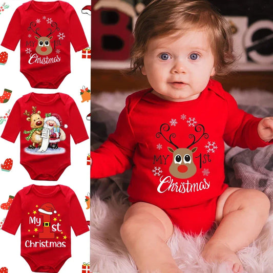 My First Christmas Rompers Baby Boys Girls Bodysuit Long Sleeve Jumpsuits-All10dollars.com