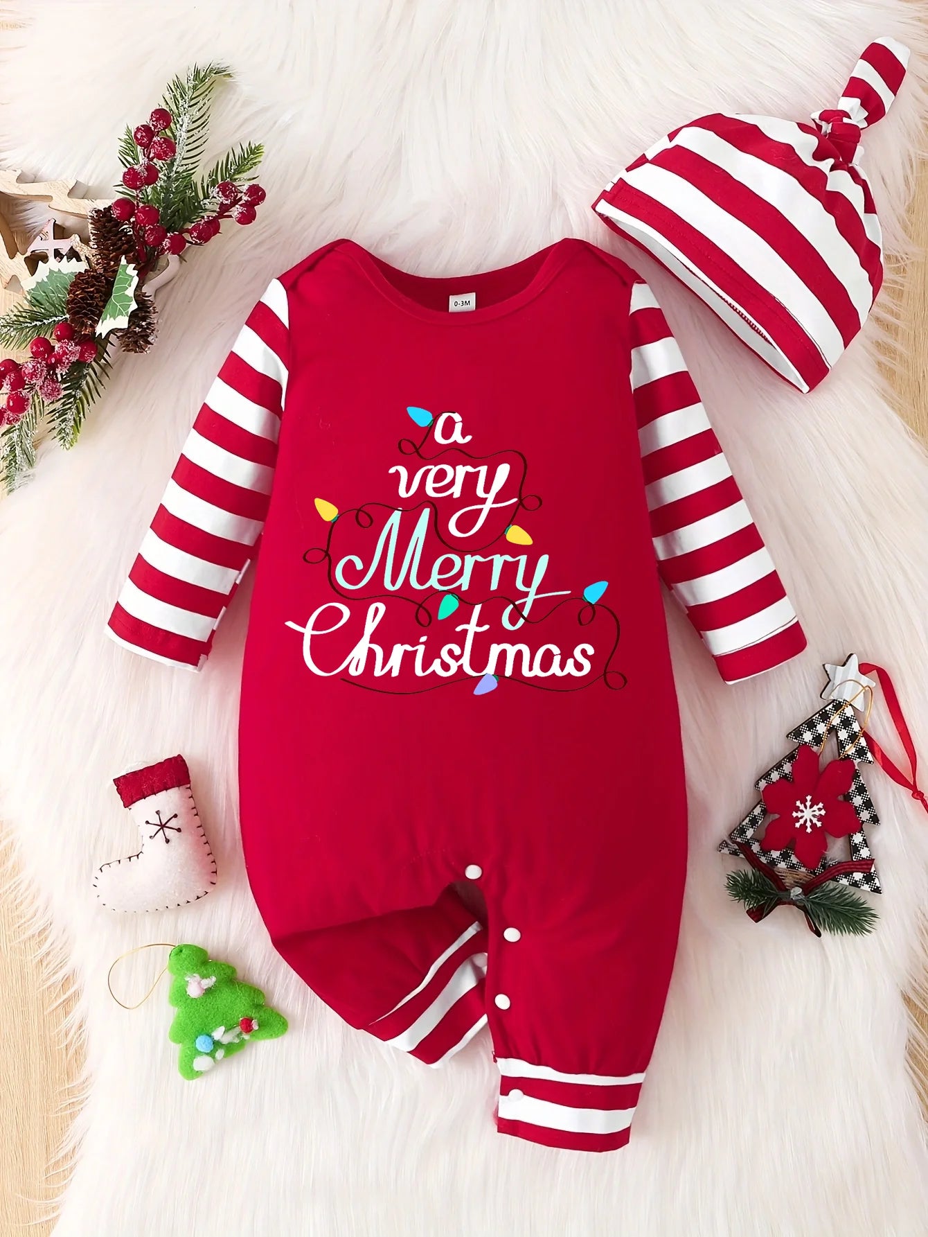 Baby and toddler cute Christmas Outfit print striped long-sleeved jumpsuit-XL542A-AE594A-3-6M-All10dollars.com