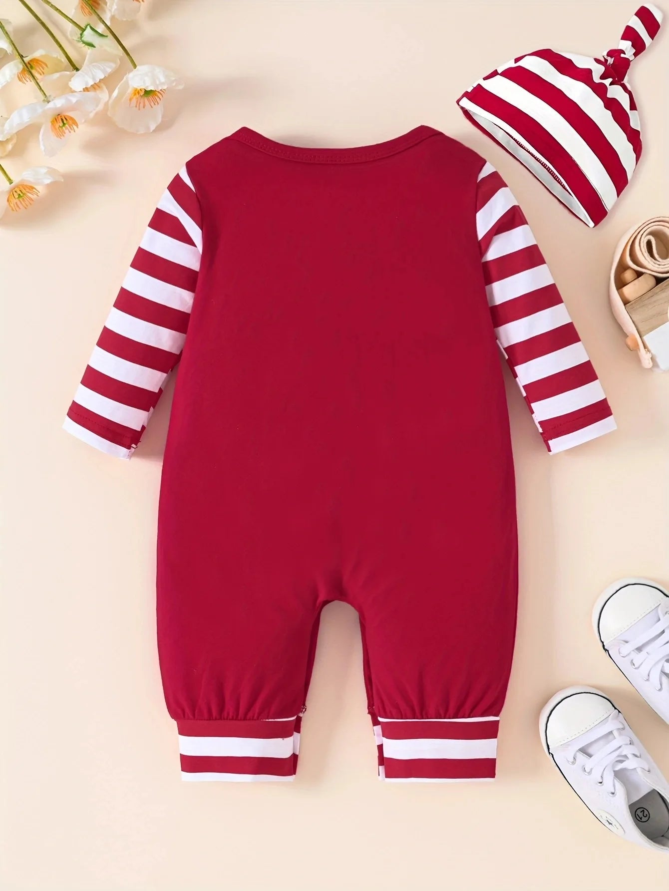 Baby and toddler cute Christmas Outfit print striped long-sleeved jumpsuit-All10dollars.com