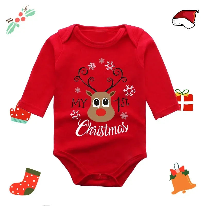 My First Christmas Rompers Baby Boys Girls Bodysuit Long Sleeve Jumpsuits-3021-S-All10dollars.com