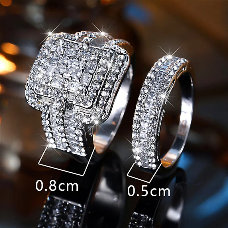 White Zircon Stone Ring Set Silver Engagement Bride Wedding Jewelry Gift Women-wedding band-All10dollars.com