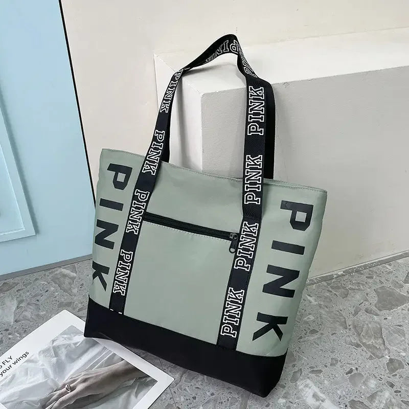 women large capacity shoulder nylon tote bag fashion letter strap handbags tote bag-Green-All10dollars.com