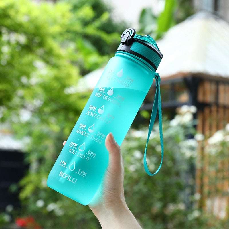 Motivational Time mark Water Bottle-water bottle-1000ml Pure Green-All10dollars.com