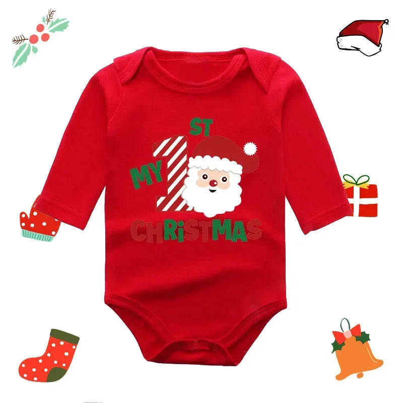 My First Christmas Rompers Baby Boys Girls Bodysuit Long Sleeve Jumpsuits-3270-S-All10dollars.com