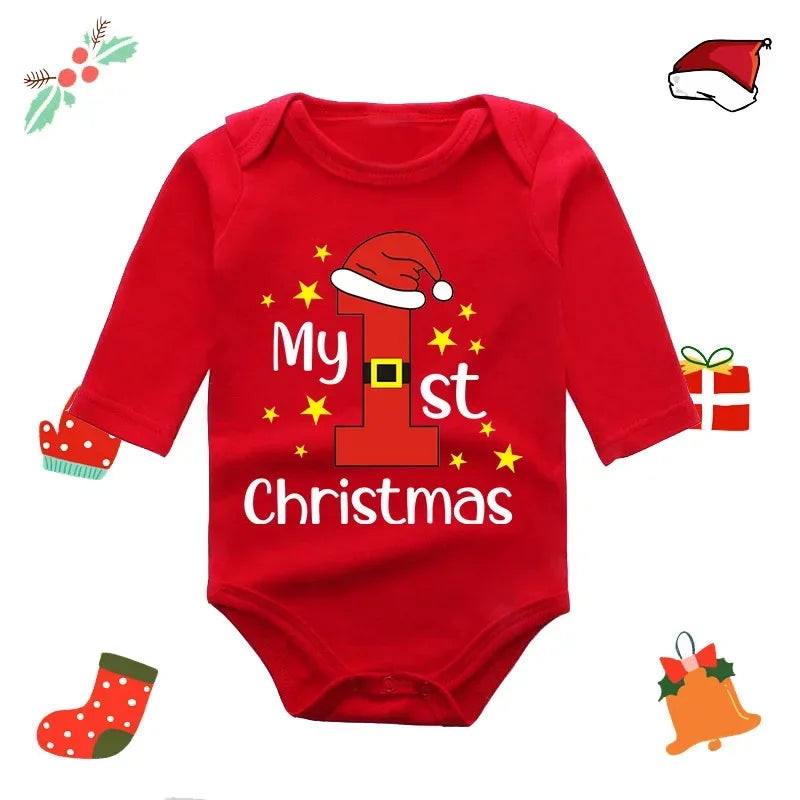 My First Christmas Rompers Baby Boys Girls Bodysuit Long Sleeve Jumpsuits-3135-S-All10dollars.com