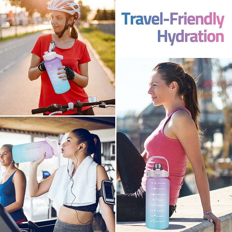 2L Water Bottle With Straw Large Capacity Sports Water Bottle BPA Free Portable Drinking Bottles With Time Marker-water bottle-All10dollars.com