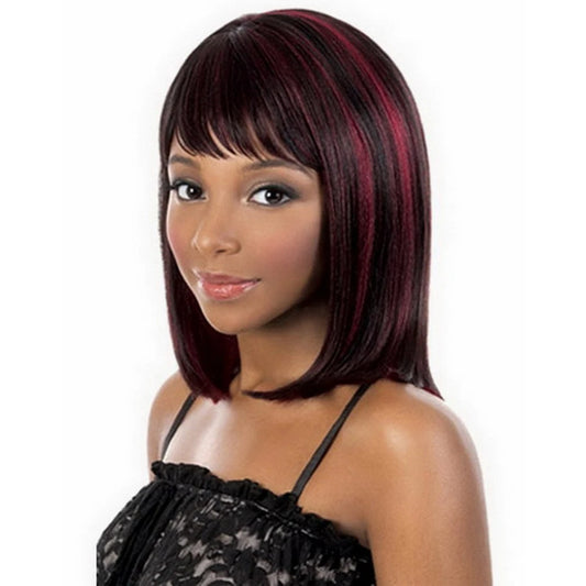 Wigs Short Synthetic Hair Heat Resistant Black Mix Red Straight Hair-All10dollars.com