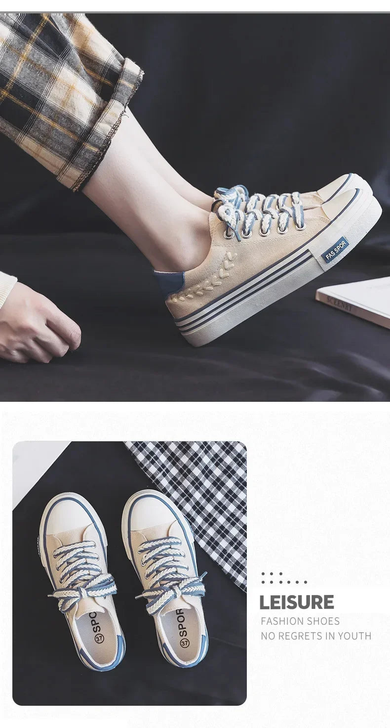 Denizy Women Trainers Platform Canvas Shoes Chunky Sneakers Casual-All10dollars.com