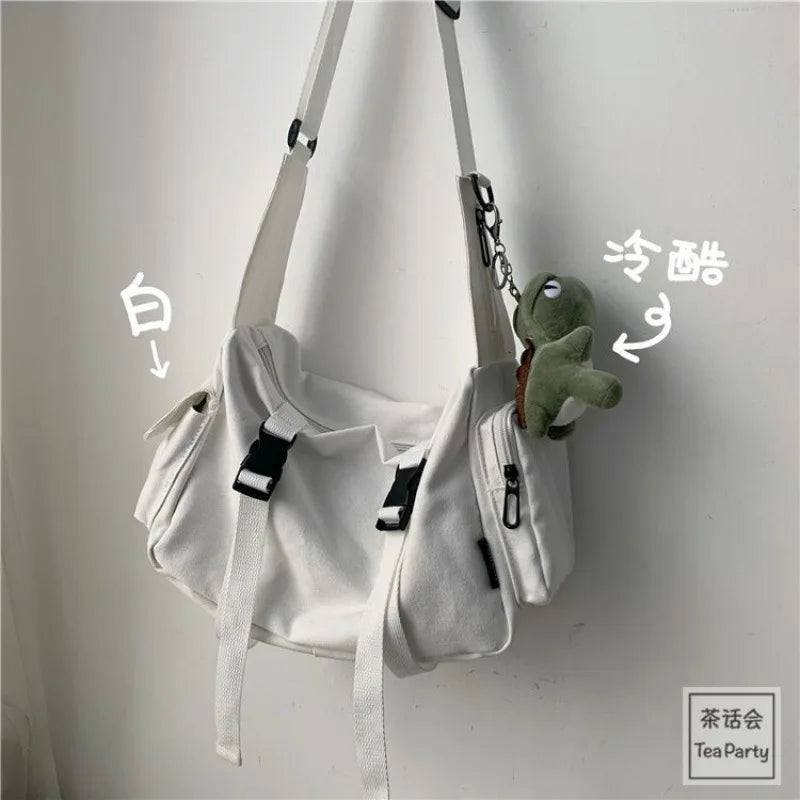 Canvas Crossbody Bags Women Men Fashion Capacity Handbags-handbag-White with Pendant-All10dollars.com