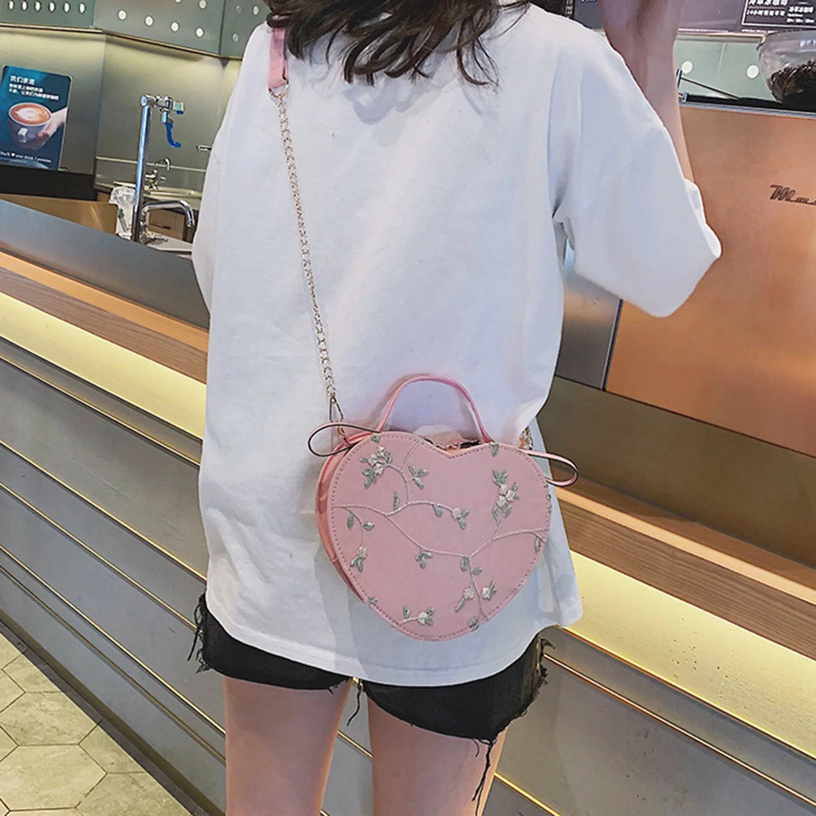 Love Heart Shape Shoulder Bag Small Handbags Flower Design Crossbody-heart shaped bag-All10dollars.com