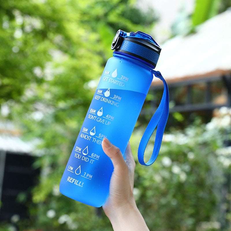 Motivational Time mark Water Bottle-water bottle-1000ml Pure Blue-All10dollars.com