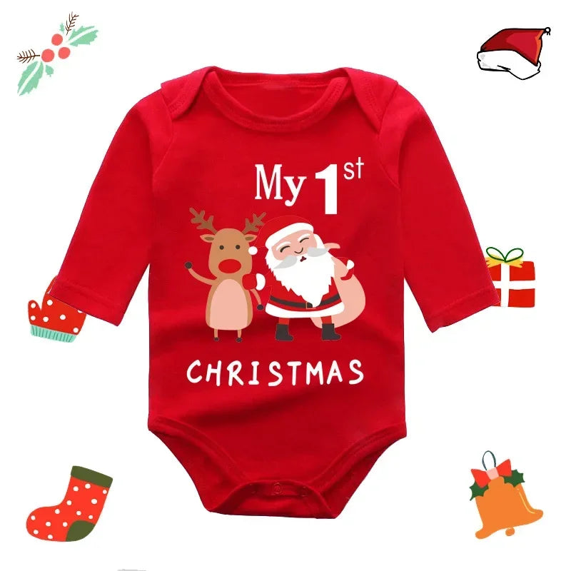 My First Christmas Rompers Baby Boys Girls Bodysuit Long Sleeve Jumpsuits-3364-S-All10dollars.com