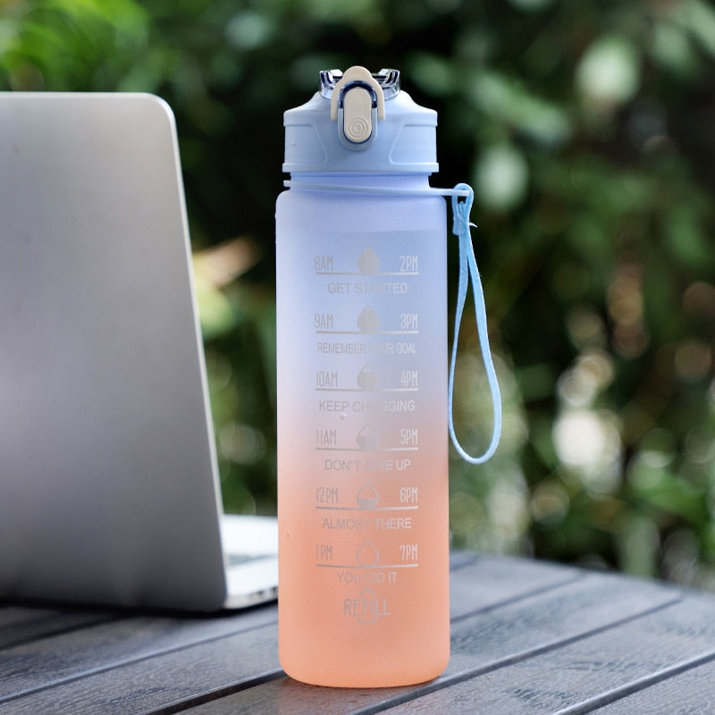 Motivational Time mark Water Bottle-water bottle-900ml Blue-All10dollars.com