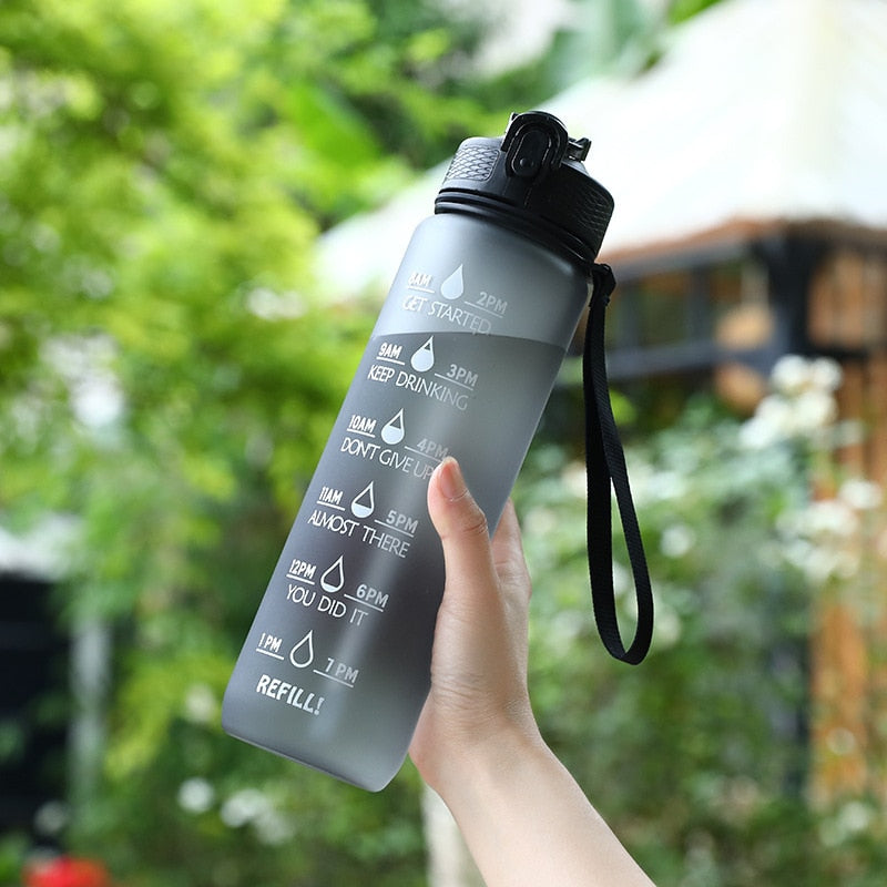 Motivational Time mark Water Bottle-water bottle-1000ml Gray-All10dollars.com