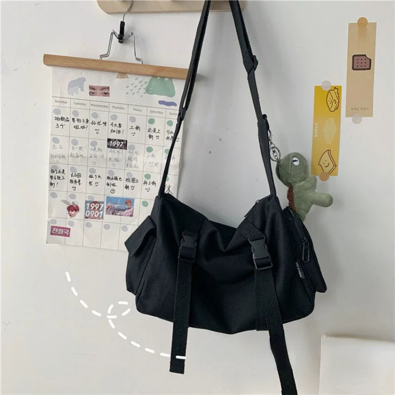 Canvas Crossbody Bags Women Men Fashion Capacity Handbags-handbag-Black with Pendant-All10dollars.com