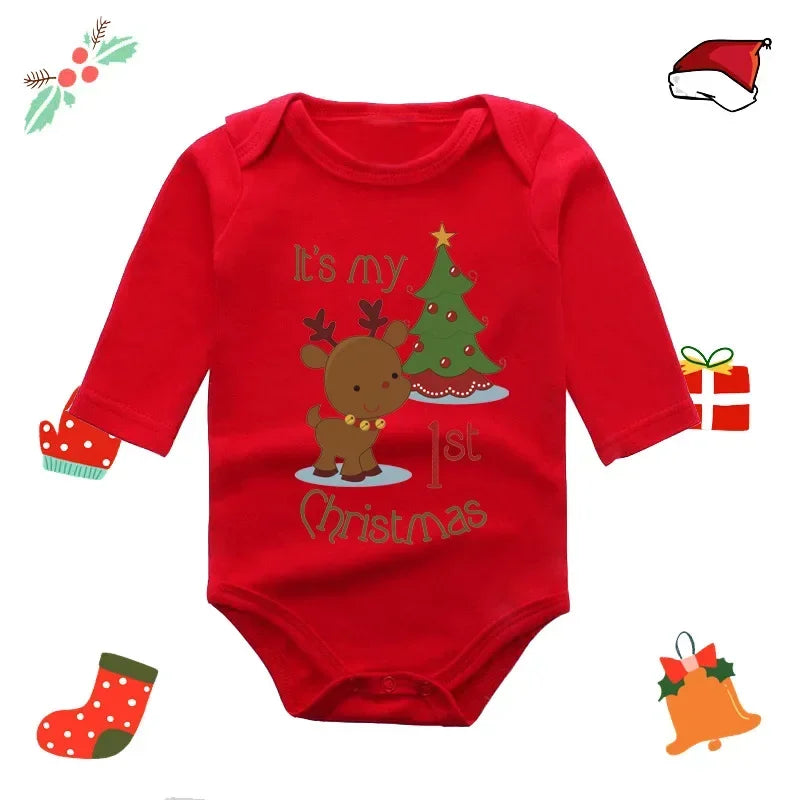 My First Christmas Rompers Baby Boys Girls Bodysuit Long Sleeve Jumpsuits-3033-S-All10dollars.com